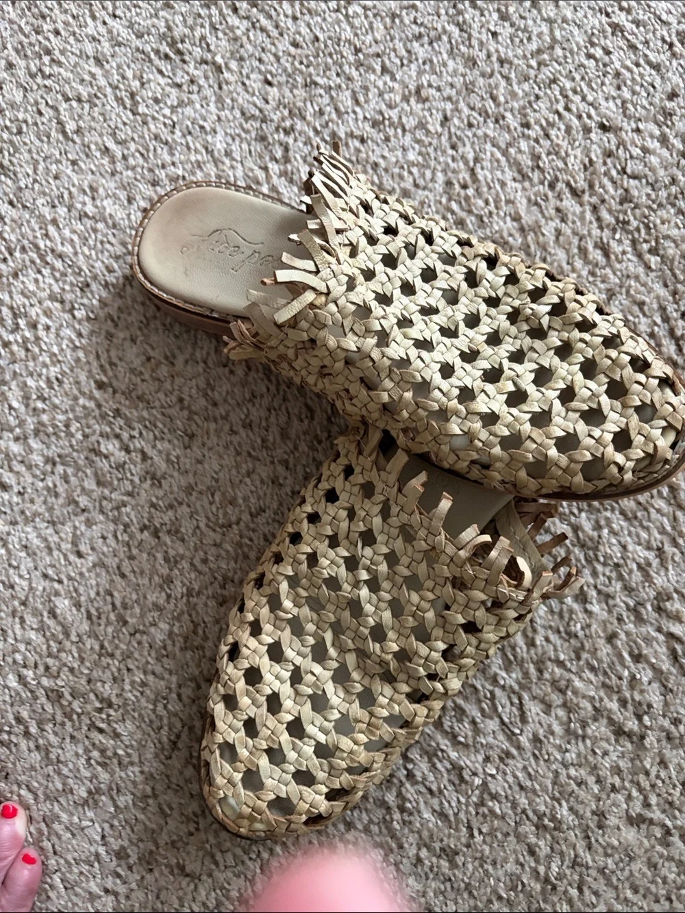 Free People Braided Fringe Backless Mules in Beige